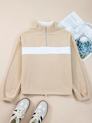 Fleece Colorblock Patchwork Zipped Neck Pullover option 6