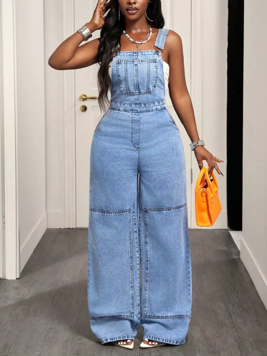 Wide Strap Wide Leg Denim Overalls option 5