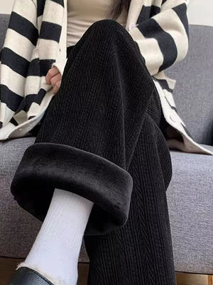 Black with Corduroy Wide-leg Pants