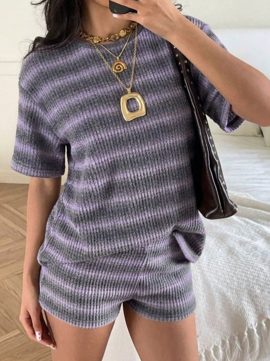 Purple relaxed lounge set with crew neck