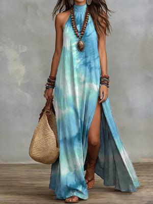 maxi dress in Light Blue with ornamental and slit