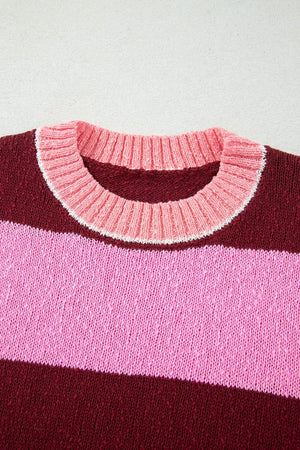 hot pink pullover sweater with stretchy and long sleeve