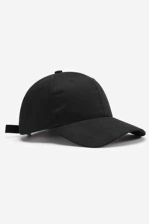 Black cotton twill baseball cap with adjustable strap