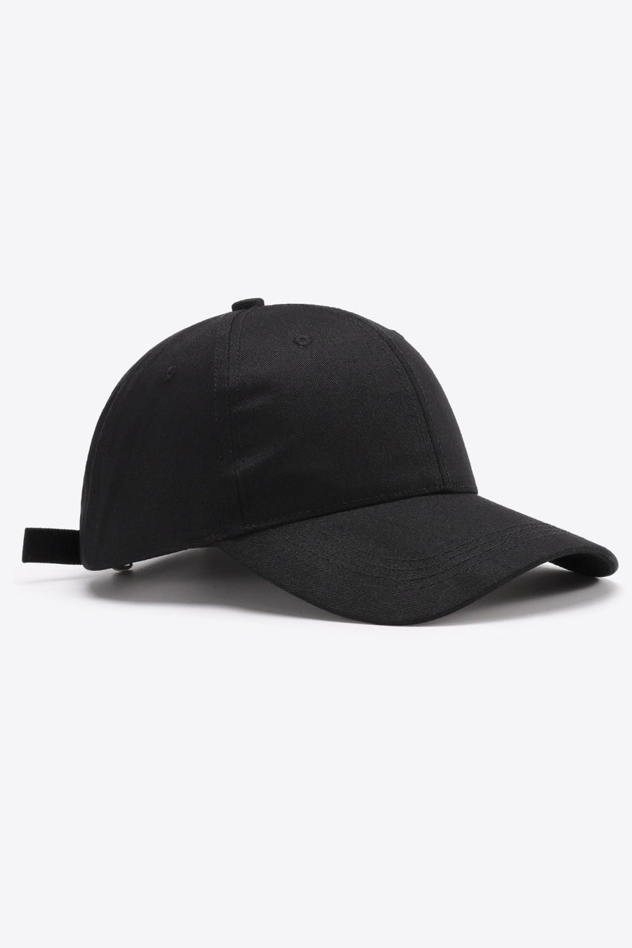 Black cotton twill baseball cap with adjustable strap