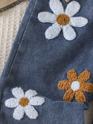 Children's Round Neck Top And Flower Jeans Set option 6