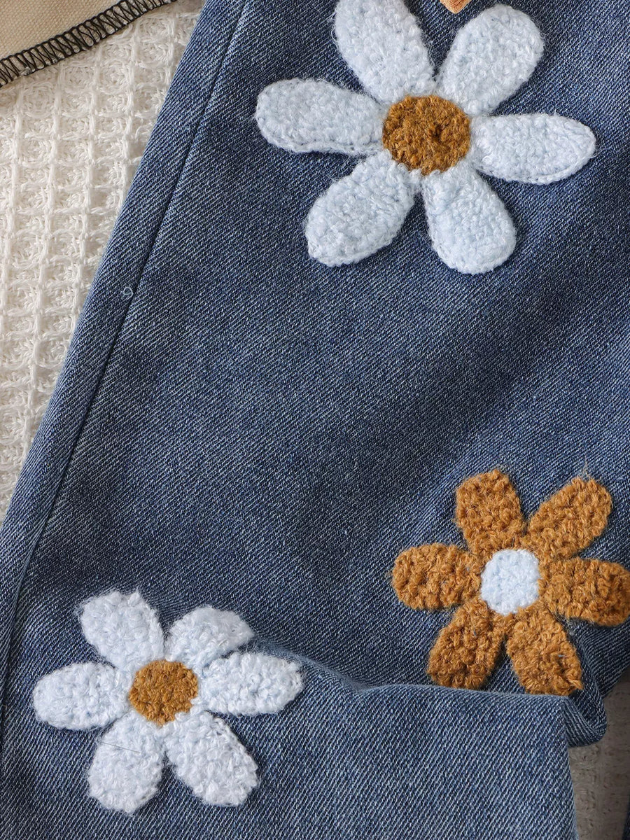Children's Round Neck Top And Flower Jeans Set option 6