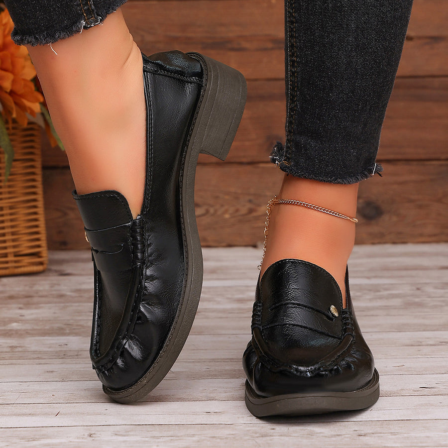 PU Leather,Rubber Imported Size &amp loafers in dark brown with low block heel silhouette