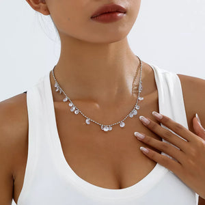 Sparkling Zircon Drop Necklace Alloy Silver in Silver