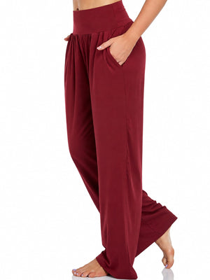 Pocketed High-Waisted Wide-Leg Pants in Navy with pocketed