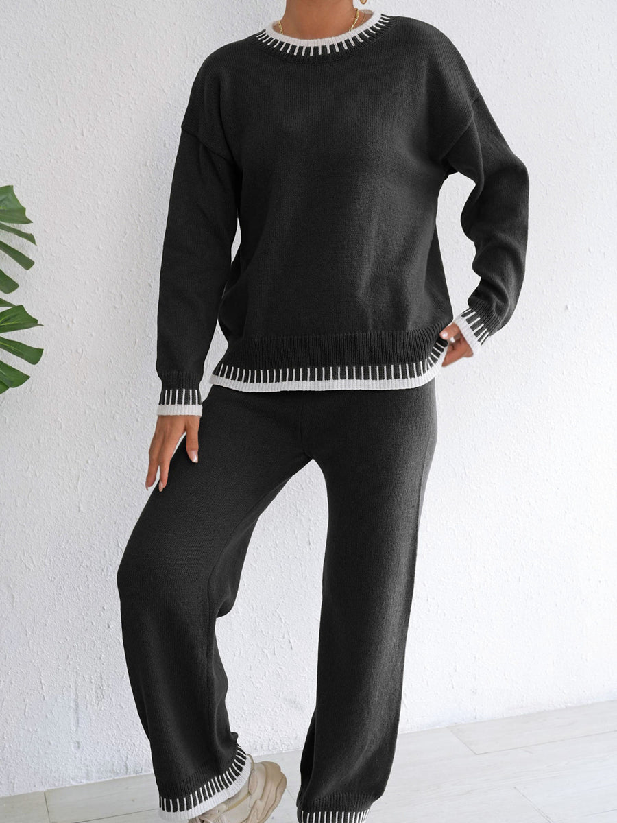 Taupe relaxed sweater and pants set with crew neck