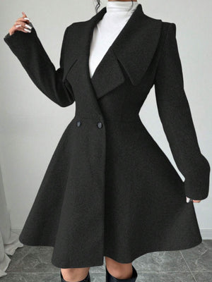 Double-Breasted Long Sleeve Outerwear Jacket in Gray with double-breasted