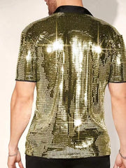 button-up shirt in Silver with sequin and buttoned