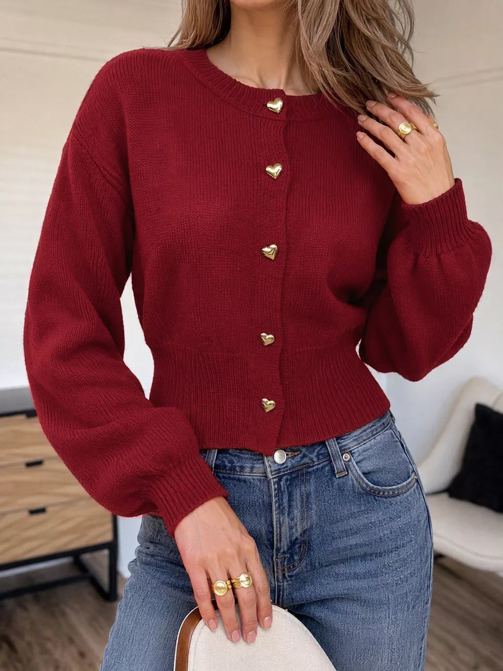 cardigan in burgundy featuring buttoned and regular fit
