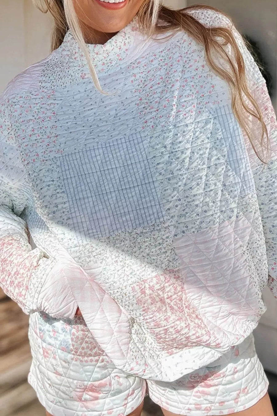 Quilted Long Sleeve Top And Shorts Set option 6