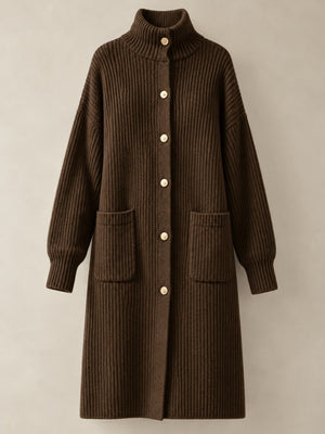 classic cardigan in Dark Brown with turtleneck