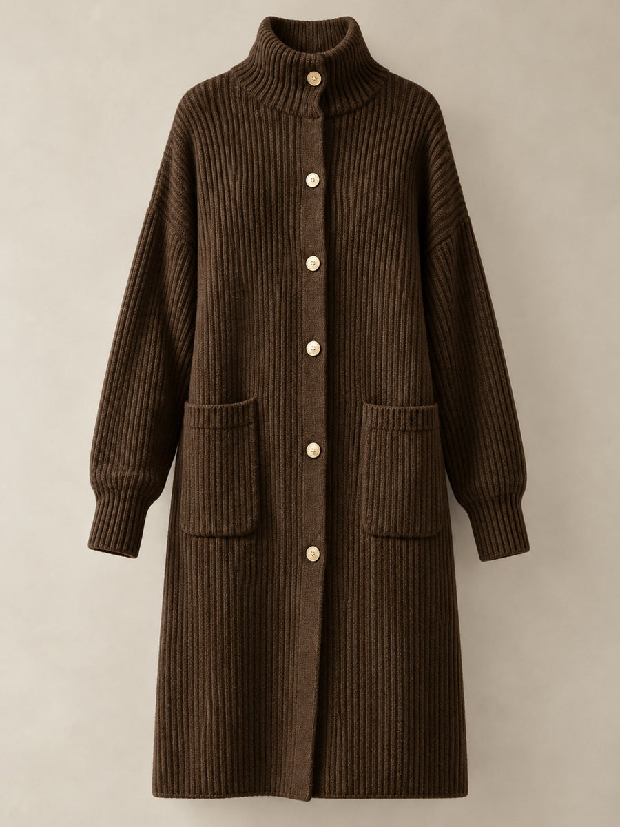 classic cardigan in Dark Brown with turtleneck