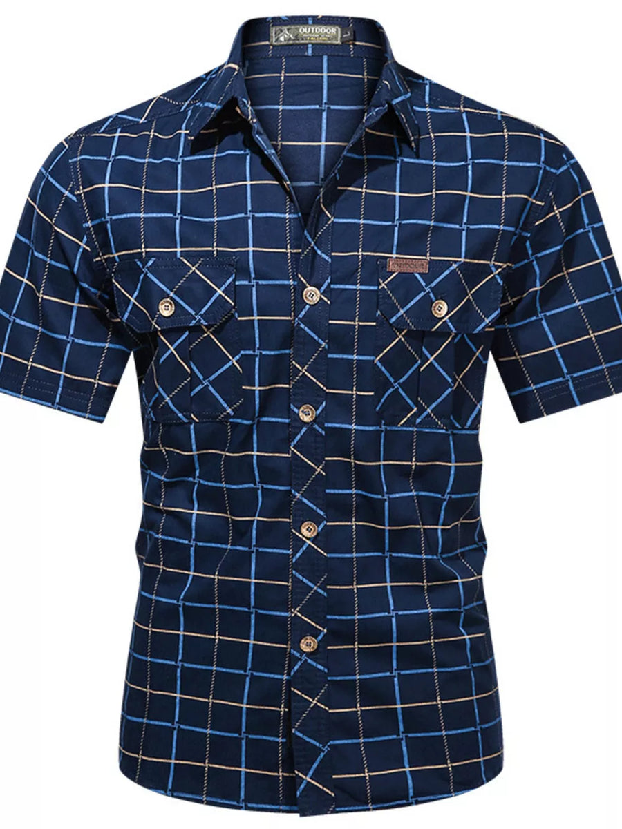 Tan Men's Plus Size Casual Plaid Short-sleeve Shirt