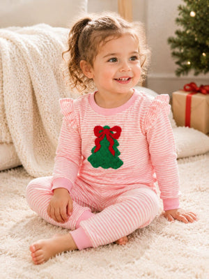 green pajama set featuring drawstring and striped