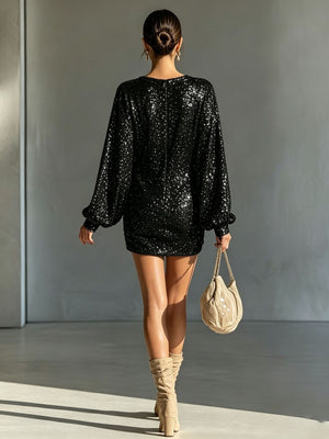 glam mini dress in Deep Red with boat neck