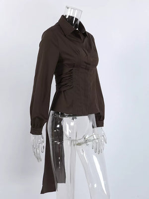 Brown slim button-up shirt with collared