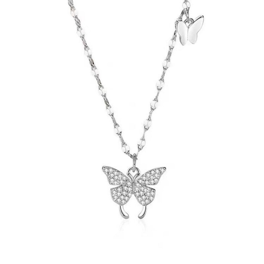 necklace in clear with butterfly charm and princess length