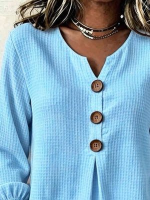 blouse featuring waffle knit in Beige with 100% polyester Care instructions: Machine wash cold texture