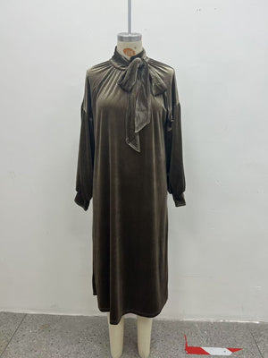 Black Forest midi dress featuring contrast stitching and damask