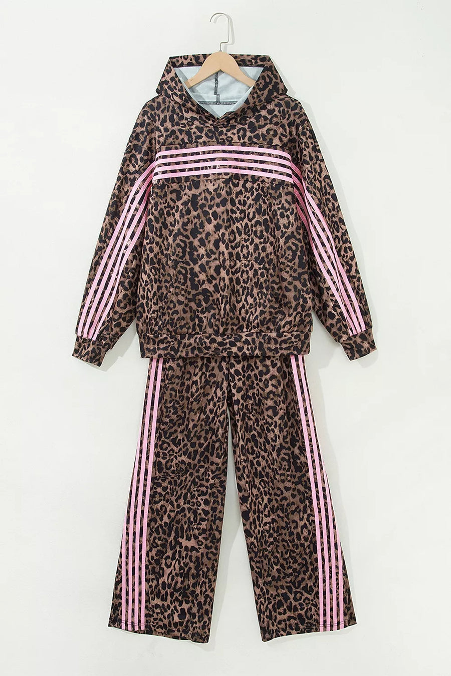 Leopard Print Striped Long Sleeve Top Pant Set option 5