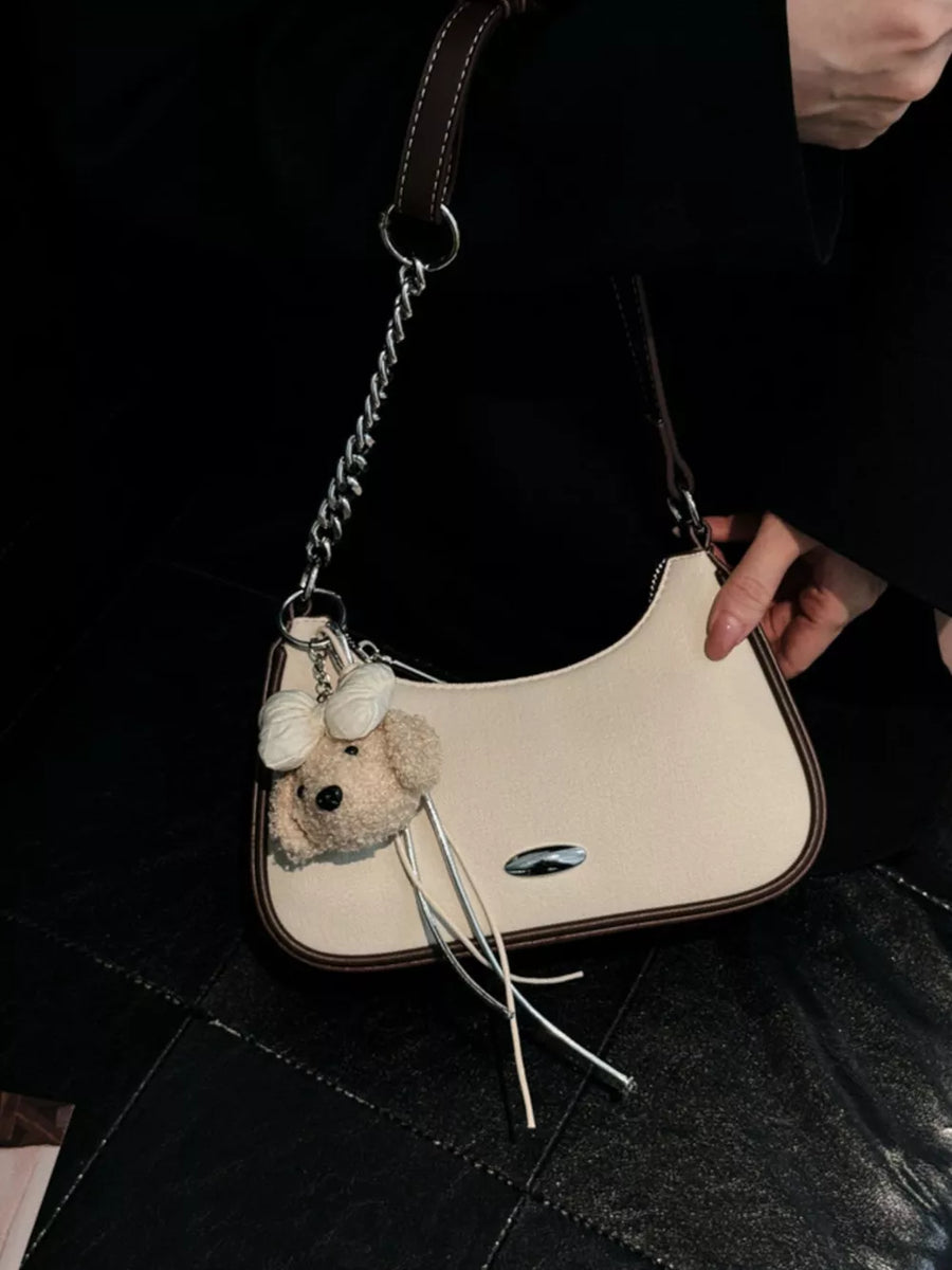 Off-white with Contrast Trim Shoulder Bag in Off-white