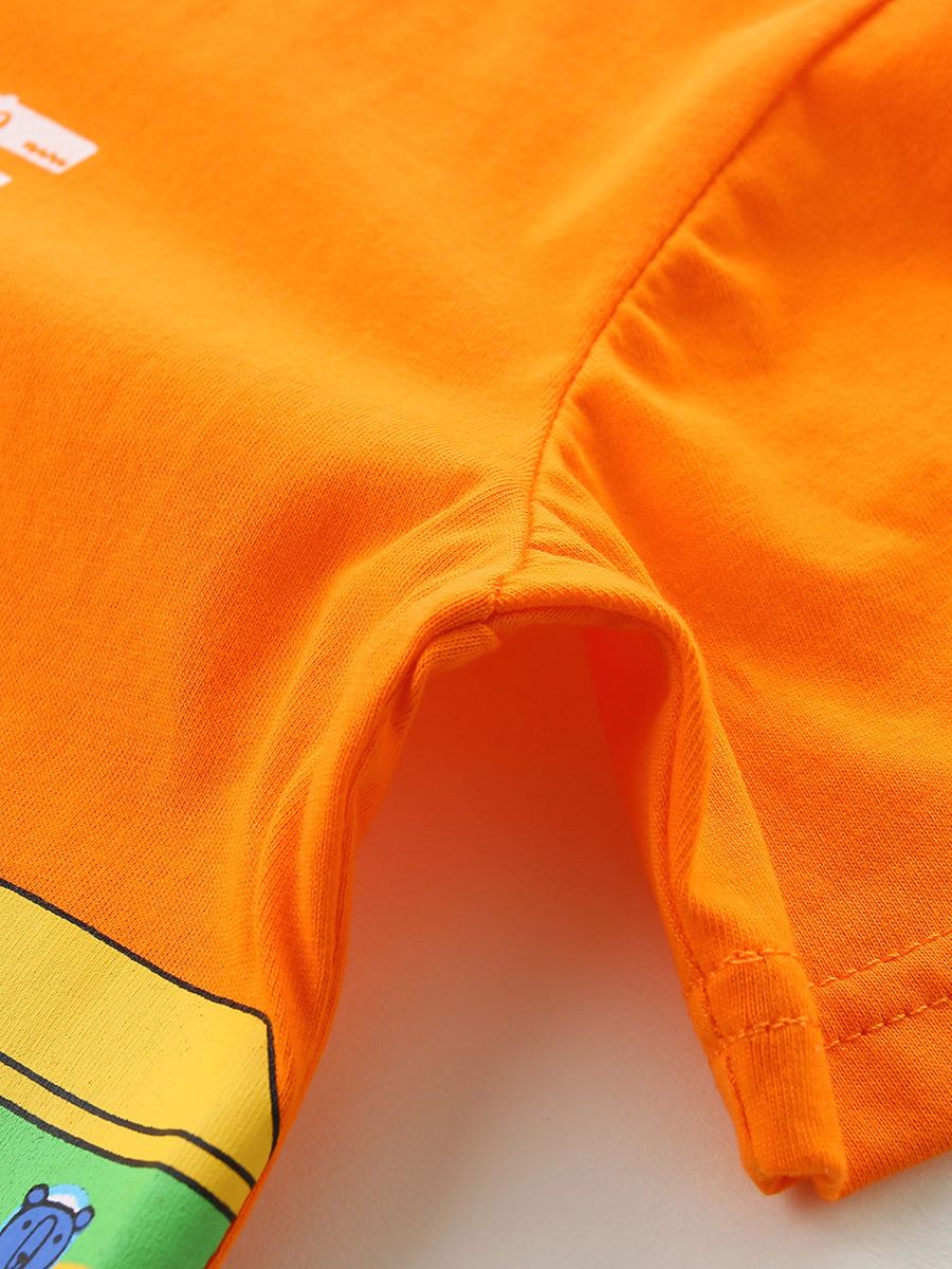 Orange cotton t-shirt with playful train graphic detail.
