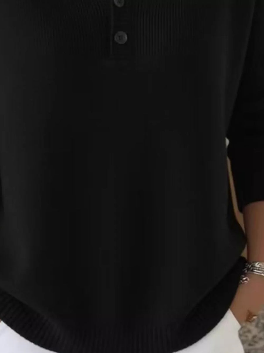 Pink pullover sweater with hip-length and half-button