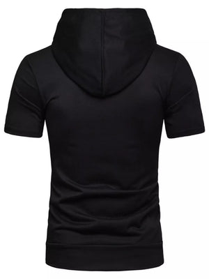 Men's Plus Size Short Sleeve Zip Up Hoodie in Black