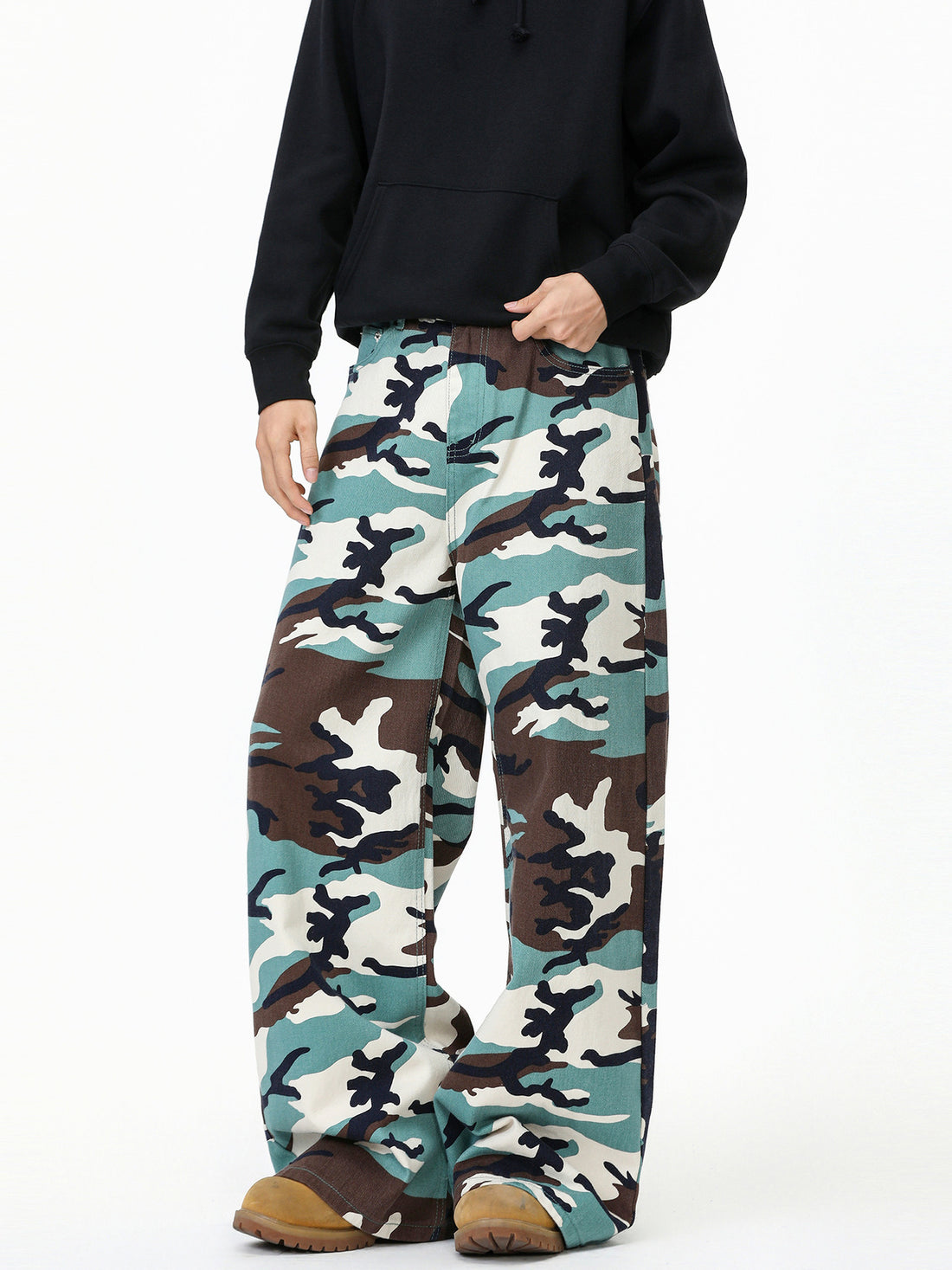wide-leg pants in light teal featuring pocketed and wide-leg fit