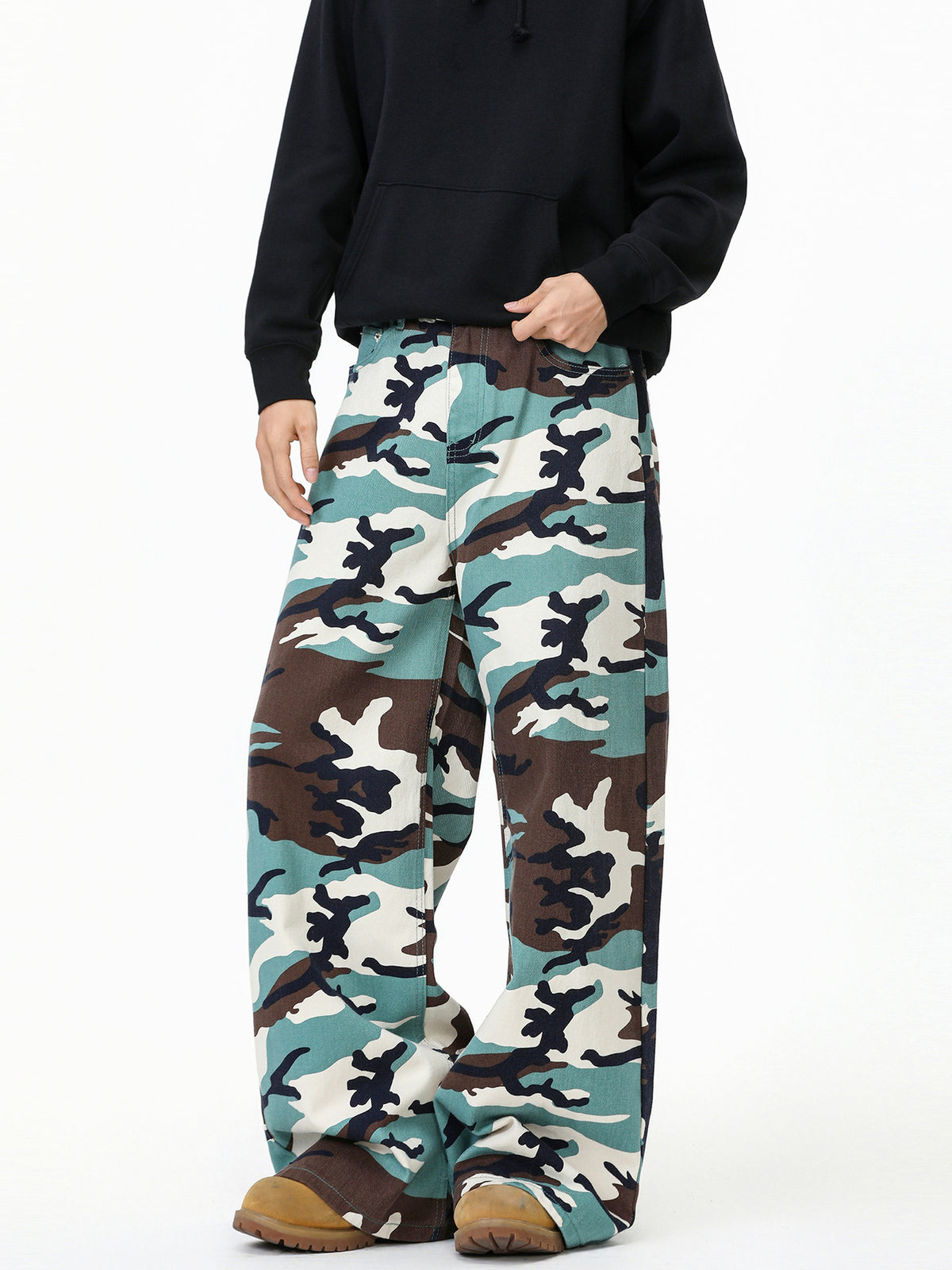wide-leg pants in light teal featuring pocketed and wide-leg fit