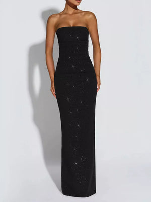black maxi dress with stretch and sleeveless