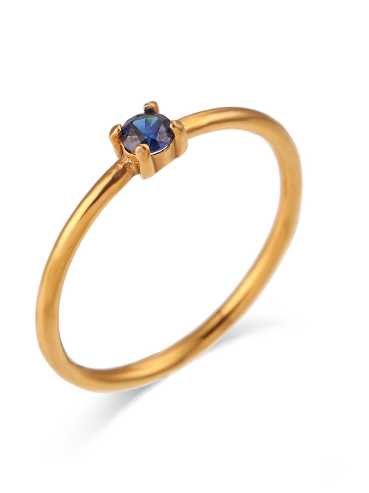 Solitaire 18K Gold-Plated Zircon Ring in sapphire blue with gold-plated