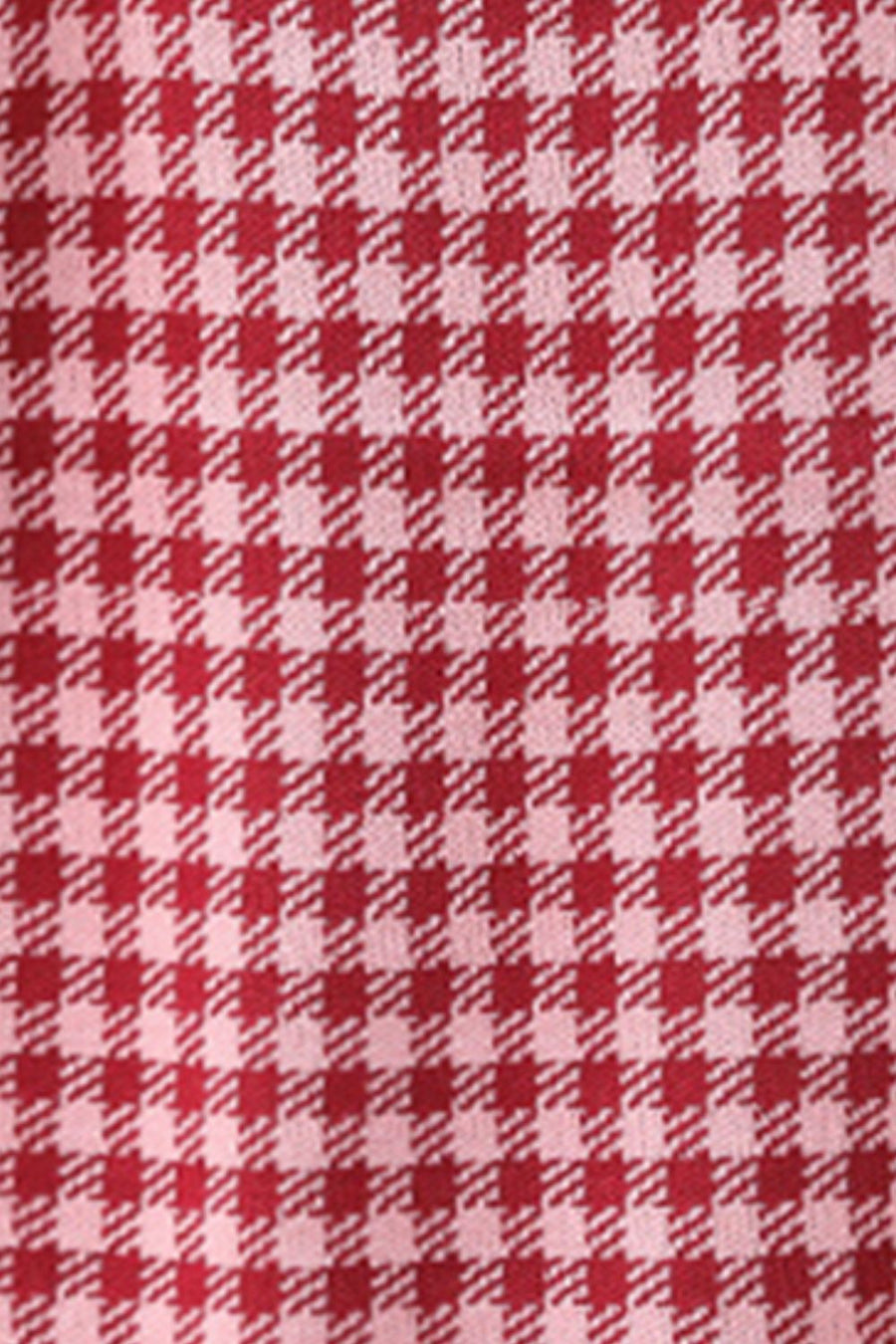 Houndstooth knit halter tank top in deep red and white acrylic fabric.