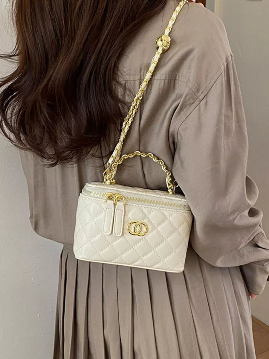 Black with Quilted Leather Crossbody Bag in Black