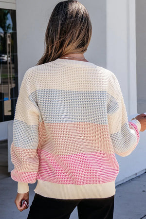 Multicolor with Color Block Waffle Knit Sweater