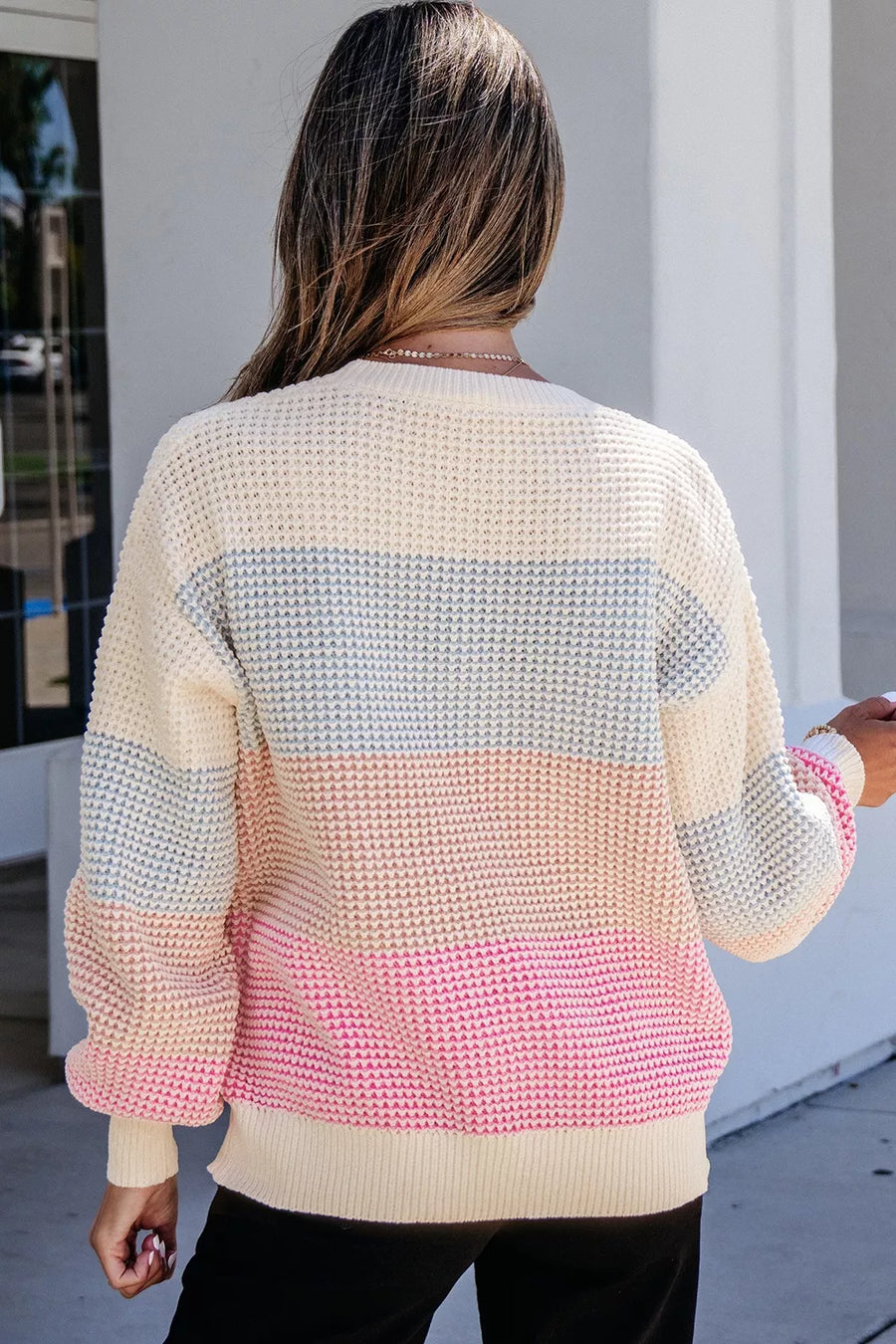 Multicolor with Color Block Waffle Knit Sweater