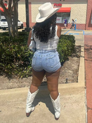 Asymmetrical Wrap Denim Shorts option 5