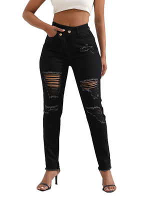 Black jeans with full-length and button-front