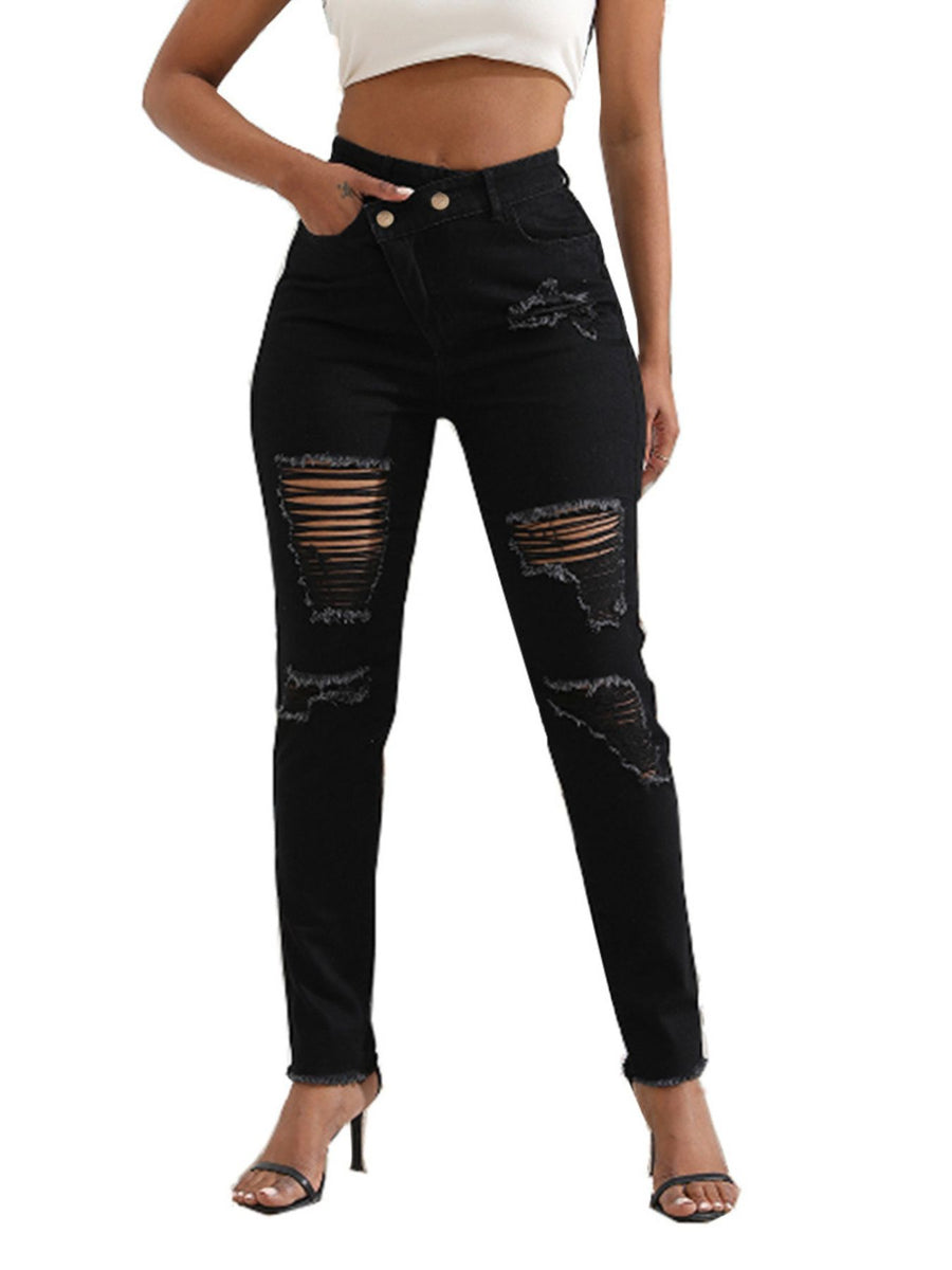 Black jeans with full-length and button-front