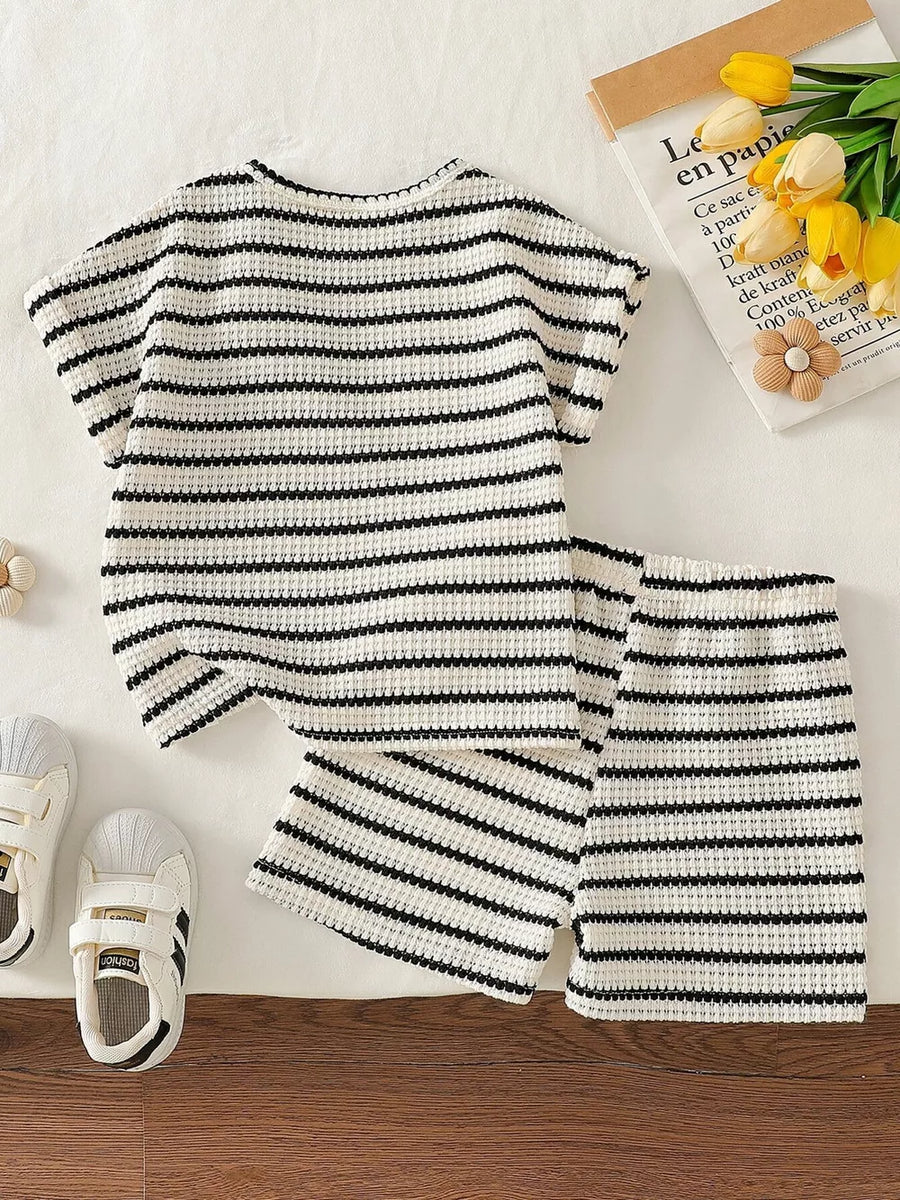 Children's Striped Round Neck Top And Shorts Set option 5