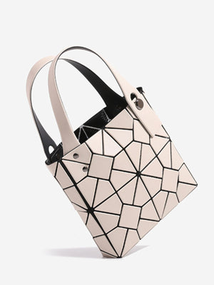 handbag featuring geometric in Khaki Color with PVC Imported Size &amp texture