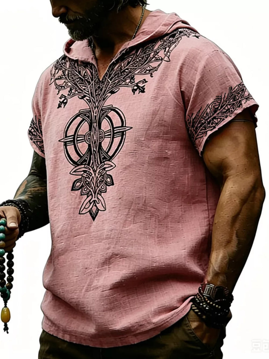 Men's Full Size Printed Hooded Short Sleeve Top in White, view 16
