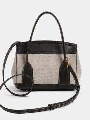 handbag featuring color-block in Beige with PU Leather,Canvas Imported Size &amp texture