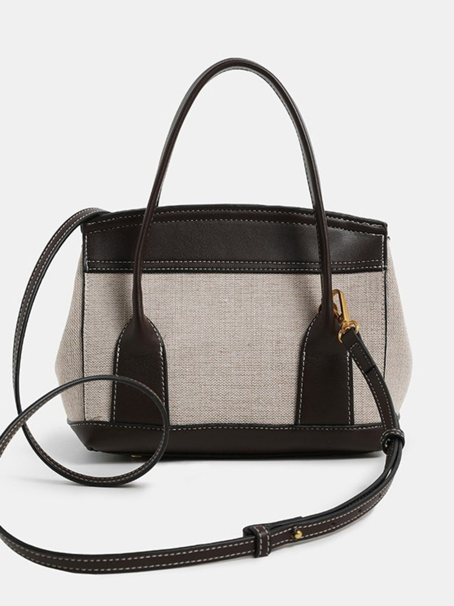handbag featuring color-block in Beige with PU Leather,Canvas Imported Size &amp texture
