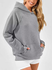 Blue pullover hoodie featuring kangaroo pocket and ribbed