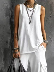 Black Casual Tank And Cargo Pants Set Plus Size